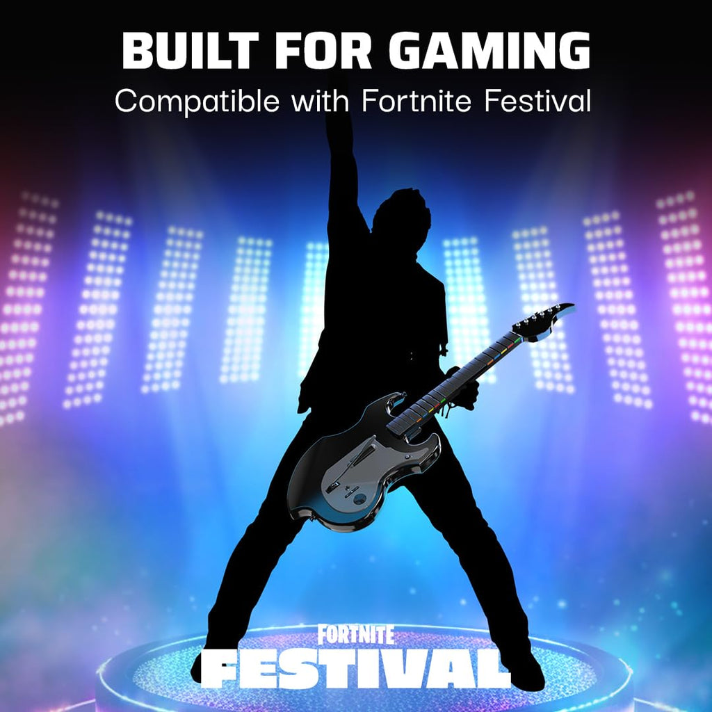 PDP Riffmaster Wireless Guitar Controller for Nintendo Switch 2. Lite. OLED | Licensed for Switch. Fortnite Festival. Rechargeable 40-Hr Battery. Collapsible Design. 2 Mappable Buttons. Audio Jack