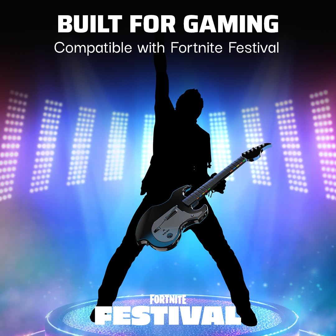 PDP Riffmaster Wireless Guitar Controller for Nintendo Switch 2. Lite. OLED | Licensed for Switch. Fortnite Festival. Rechargeable 40-Hr Battery. Collapsible Design. 2 Mappable Buttons. Audio Jack