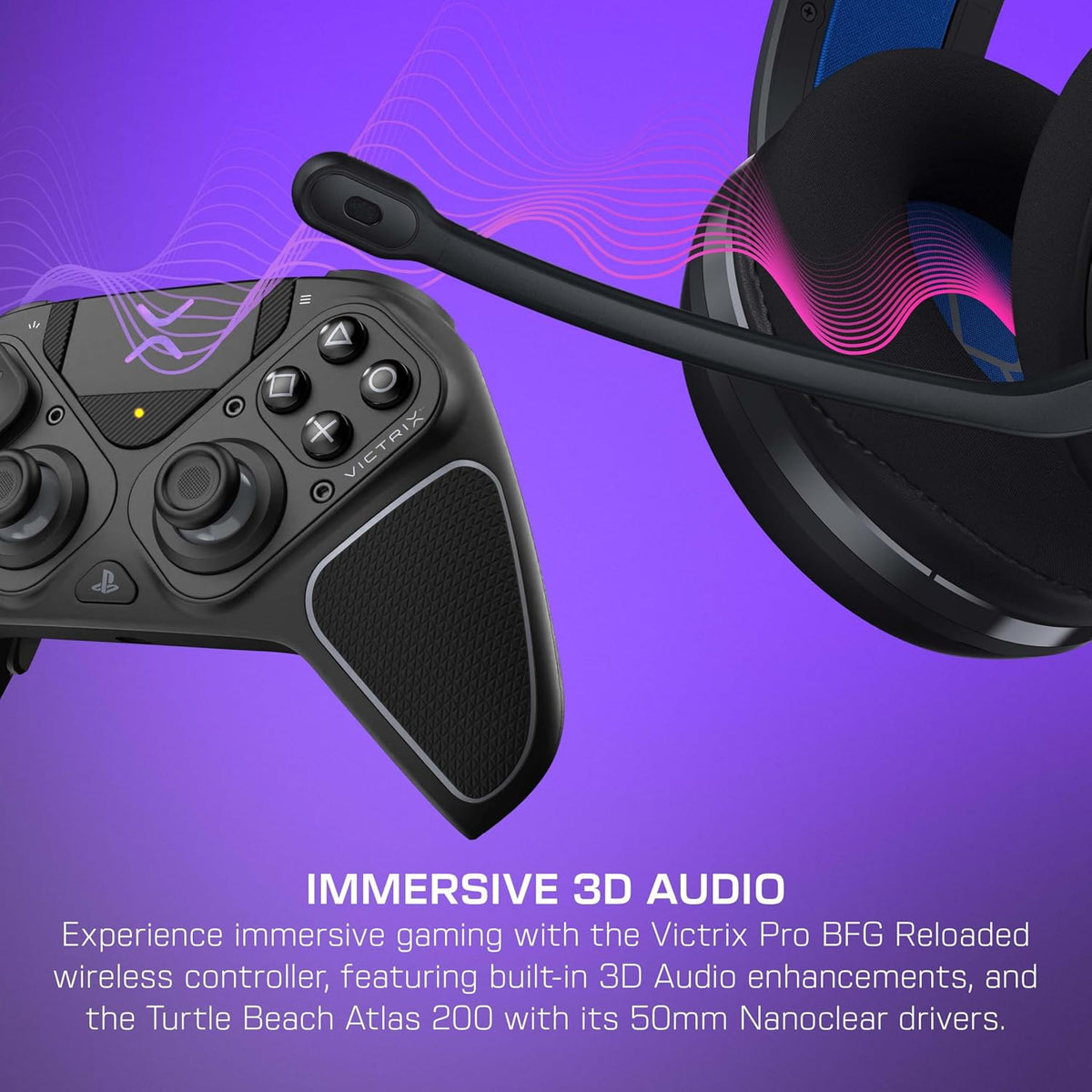 Bundle of Turtle Beach Atlas 200 Wired Gaming Headset Officially Licensed for PS5 & PS4 - Black + Victrix Pro BFG Reloaded Wireless Gaming Controller Officially Licensed for PS5. PS4. PC